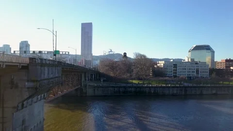 Aerial drone shot revealing downtown Portland Oregon. Stock Footage