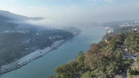 Aerial Drone Shot of Rishikesh 库存影片 242789908