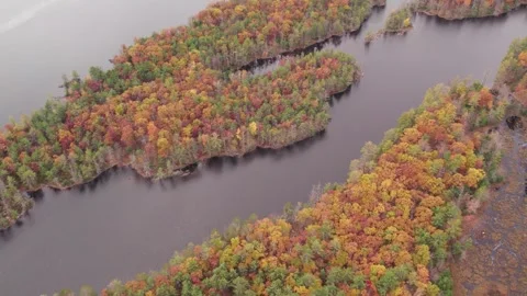 Aerial drone shot River Fall foliage Quebec Vermont landscape Vídeo Stock 256843393