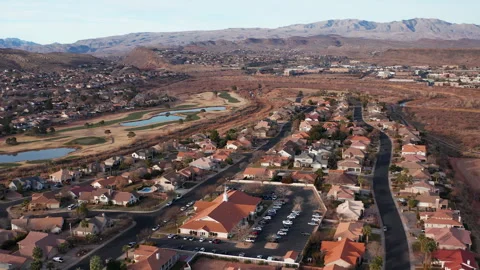 Aerial drone shot of Saint George St George Utah residential suburban homes 10 Stock Footage 298675845