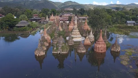 Aerial drone shot, Samkar, prince's residence, Asia in 4K stabilized Stock Footage 95146822