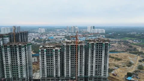 Aerial drone shot showcasing the massive scale of an under-construction Stock Footage 305835162