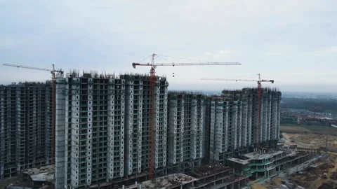 Aerial drone shot showcasing multiple construction sites near Dwarka Expressway, Stock Footage 305836653