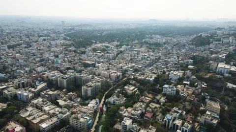 Aerial drone shot showing the structured layout of Hyderabad’s urban zones, Stock Footage 305837713