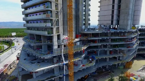 Aerial Drone Shot Of Skyscraper Construction Stock Footage 75217477
