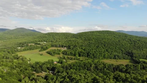 Aerial Drone Shot: Slow Tracking of Green Mountain Landscape, Vermont Stock Footage 303020253