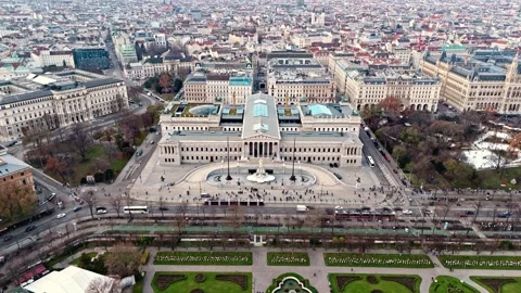 Aerial drone shot static of Austrian parliament building in Vienna cityscape in Stock-Footage 324800208