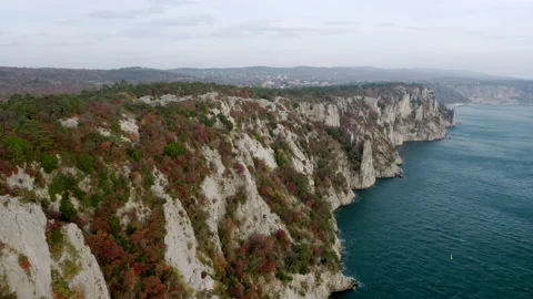 Aerial drone shot of sublime cliffs near trieste italy, duino Video stock 233628189