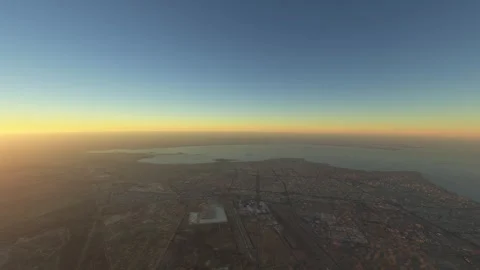 Aerial drone shot at sunset of Kuwait International Airport in Ghazali. Kuwait Stock Footage 281565483