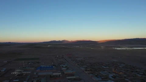 Aerial drone shot, Sunset over Colchani, Bolivia 4k stabilized Stock Footage 161704985