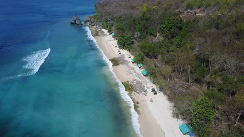 Aerial Drone Shot Thomas Beach Uluwatu Bali Stock Footage 101791025