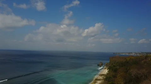 Aerial Drone Shot Thomas Beach Uluwatu Bali Stock Footage 101791162