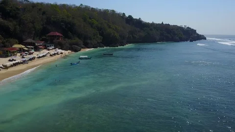 Aerial Drone Shot Thomas Beach Uluwatu Bali Stock Footage 101791253