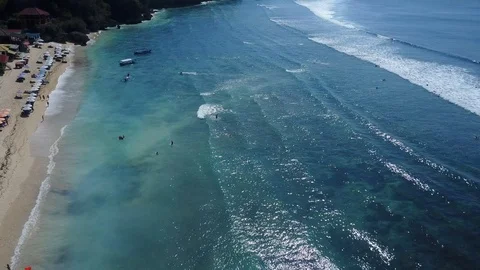 Aerial Drone Shot Thomas Beach Uluwatu Bali Stock Footage 101791849