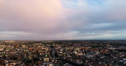 Aerial Drone shot tilting down showcasing Dublin City Centre, Ireland. Video stock 99631782
