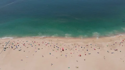 Aerial drone shot top down  in Nazare beach Portugal Stock Footage