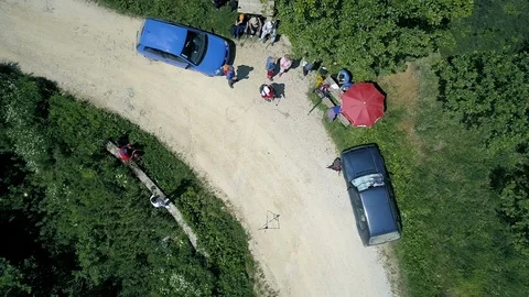 Aerial Drone Shot Top View, With People And Cars On The Mountain Road Stock-Footage 112982103