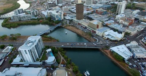 Aerial Drone Shot of Townsville City Sunset Stock Footage