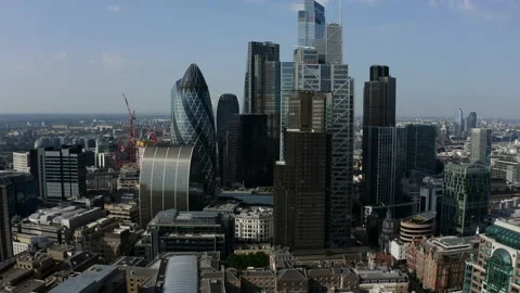 Aerial Drone Shot Tracking Left Around City of London Skyline Stock Footage 223379193