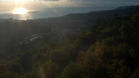 Aerial drone shot of trieste looking at sea during sunset 스톡 동영상 233774994