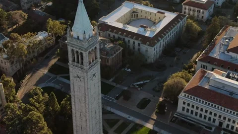 Aerial Drone Shot UC Berkeley Cityscope Sunset Close up Stock Footage 131975259