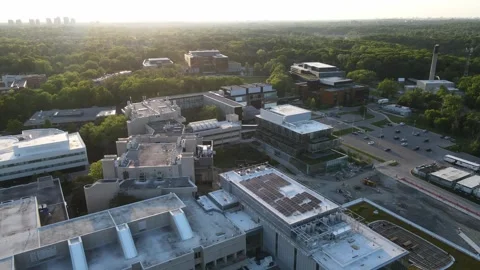 Aerial drone shot of university campus building in Mississauga, Canada. Stock Footage 244499853