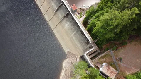 Aerial Drone Shot Of The Upper Dam &amp; Water Reservoir At Jordan River, Canada Stockbeeldmateriaal 162409421