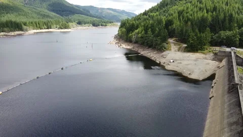 Aerial Drone Shot Of The Upper Dam &amp;amp; Water Reservoir At Jordan River, Canada Stockbeeldmateriaal 162409839