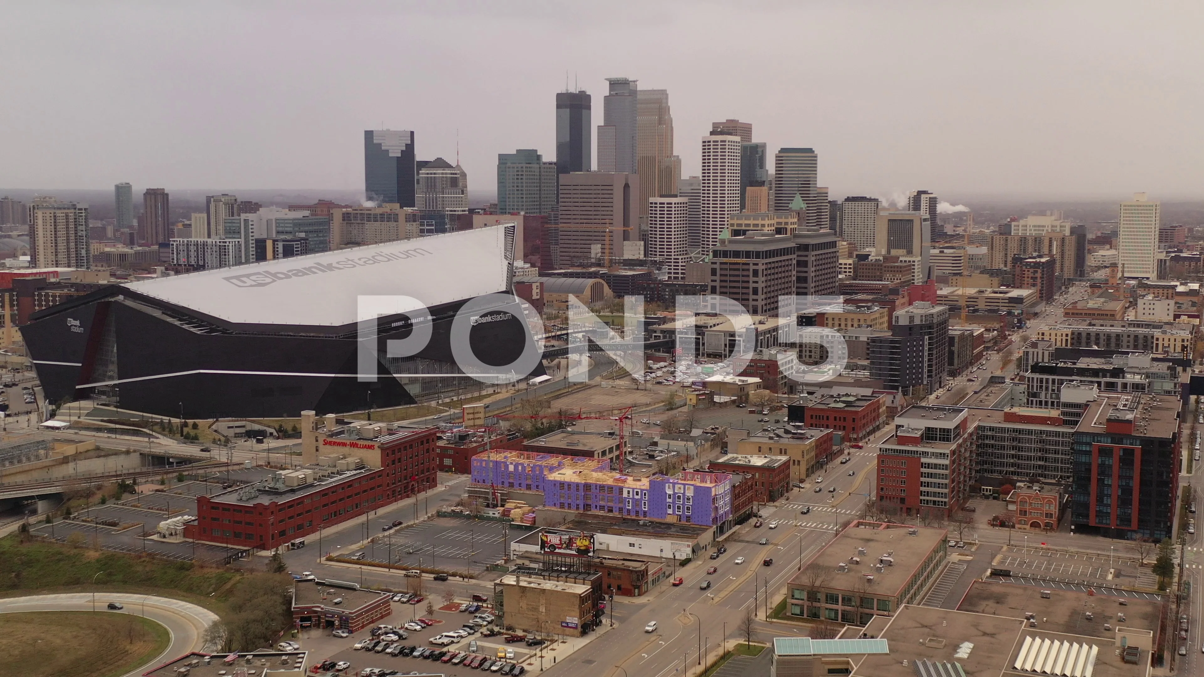 US Bank Stadium, Minneapolis, evening, sunset, Minneapolis cityscape,  Minneapolis skyscrapers, HD wallpaper