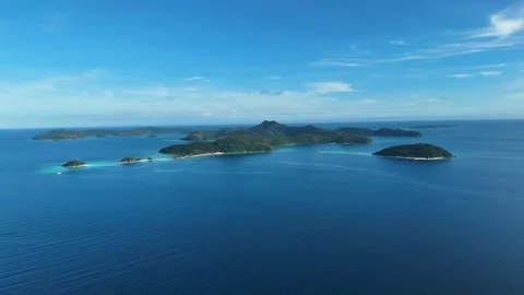 Aerial drone shot of various small island in coron palawan with blue turquoise Stock Footage 296673365