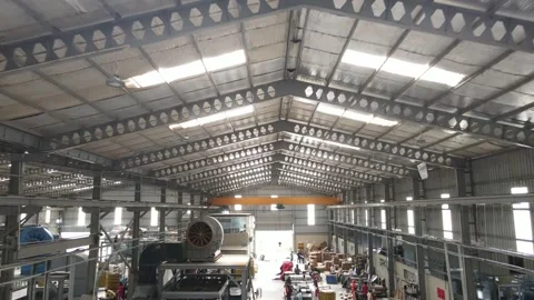  Aerial Drone shot of workers working in a factory in Delhi India  indoor  Stock Footage 244452717