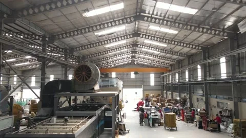  Aerial Drone shot of workers working in a factory in Delhi India  indoor  Stock Footage 244456638