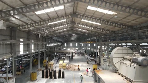  Aerial Drone shot of workers working in a factory in Delhi India  indoor  Video stock 244456695