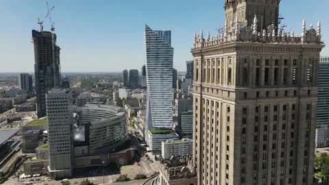 Aerial drone shot of Zlota44 - luxury apartments in Warsaw City Centre - Poland Stock Footage