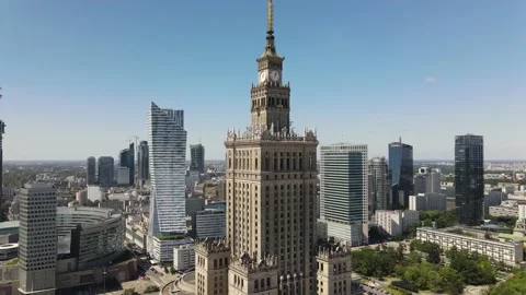 Aerial drone shot of Zlota44 - luxury apartments in Warsaw City Centre - Poland Stock Footage