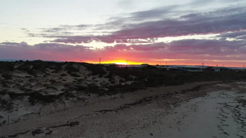 Aerial drone shots of beach sunset in industrial area of Port Lincoln, SA Stock-Footage 277930225
