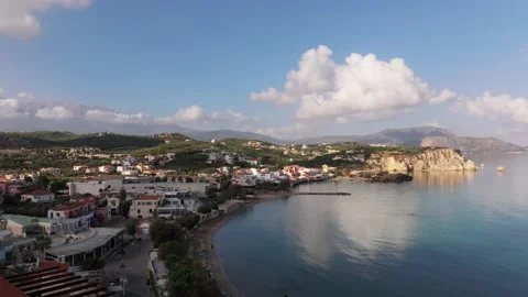 Aerial drone shot.View of famous beach in the summer, Crete, Greece. Stock Footage 277551853