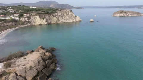 Aerial drone shot.View of famous beach in the summer, Crete, Greece. Famous beac Stock Footage 280598570