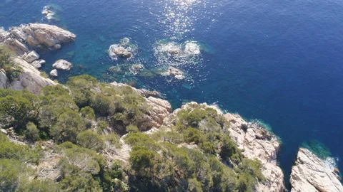 Aerial Drone side close-up view of mediterranean cliff Stock Footage 130007750