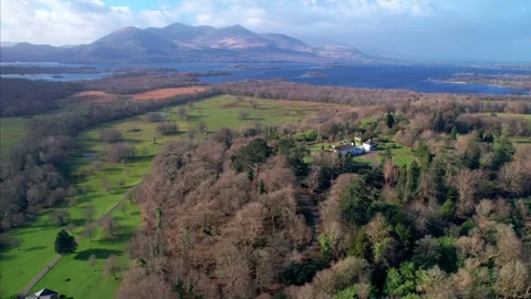 Aerial Drone Side Movement Over Killarney National Park with Mountains &amp; Lake Stock Footage 301406445