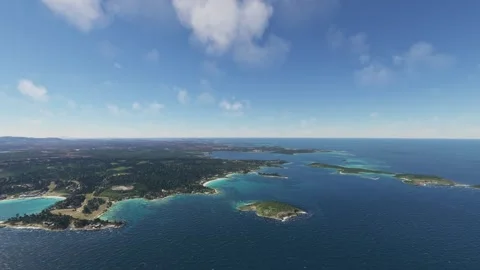 Aerial drone side view of Half Moon Bay island. Antigua and Barbuda Stock Footage 268677431