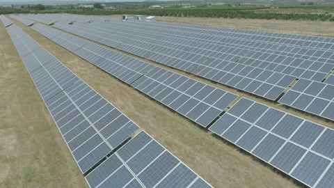 AERIAL DRONE SIDE VIEW SOLAR POWER PLANT Stock Footage 170727025