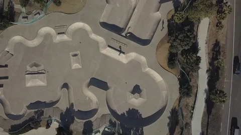 Aerial Drone Skateboarders at Ocean Beach Skate Park @Robb Field/Ocean Beach Stock Footage