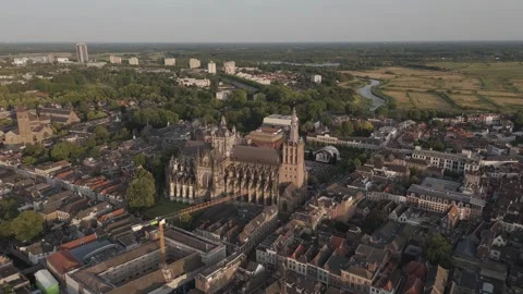 Aerial Drone Slow Orbit Left Of Historic European Cathedral Late Golden Hour 2 Stock Footage 327559894