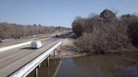 Aerial Drone Smith County Sign Freeway Traffic Forward and Reverse Stock Footage 99603385