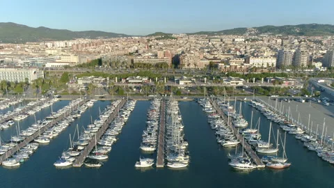 AERIAL DRONE SMOOTH SIDE VIEW OF MATARÓ MARINA PORT, CATALONIA Stock Footage 170722228