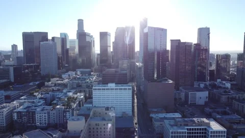 Aerial Drone Static Shot With View of Downtown Los Angeles Stock Footage 273838925