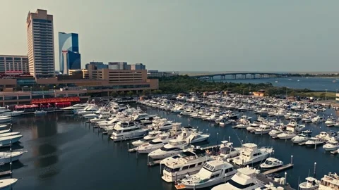 Aerial Drone Sunset Over Atlantic City New Jersey Beach and Bay With Casinos Stock Footage 282379656