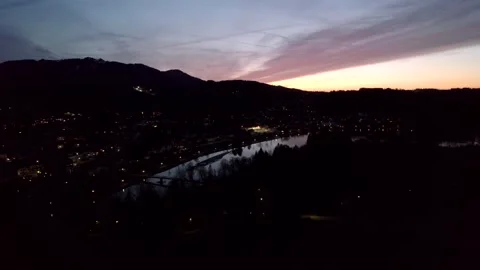 Aerial Drone Sunset of River Isar during Sunset in Bavaria 10Bit Stock Footage 175336492
