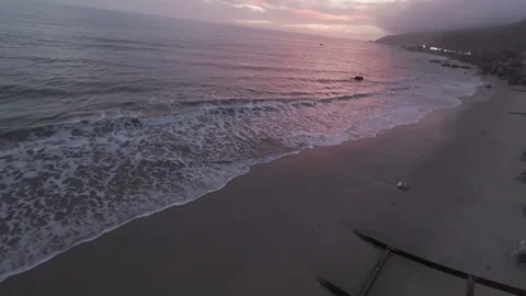 Aerial Drone Sunset Shot Fire Ash Beach  Palisades Malibu Wildfire Aftermath  Ca Stock Footage 302371621